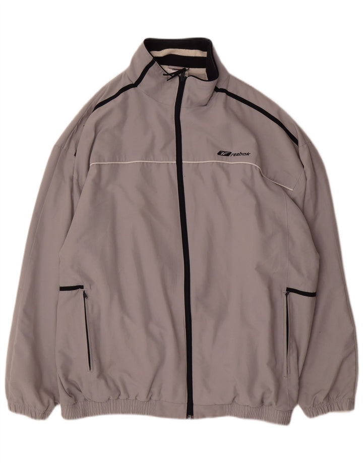 Reebok Mens Graphic Tracksuit Top Jacket Large Grey Colourblock Polyester