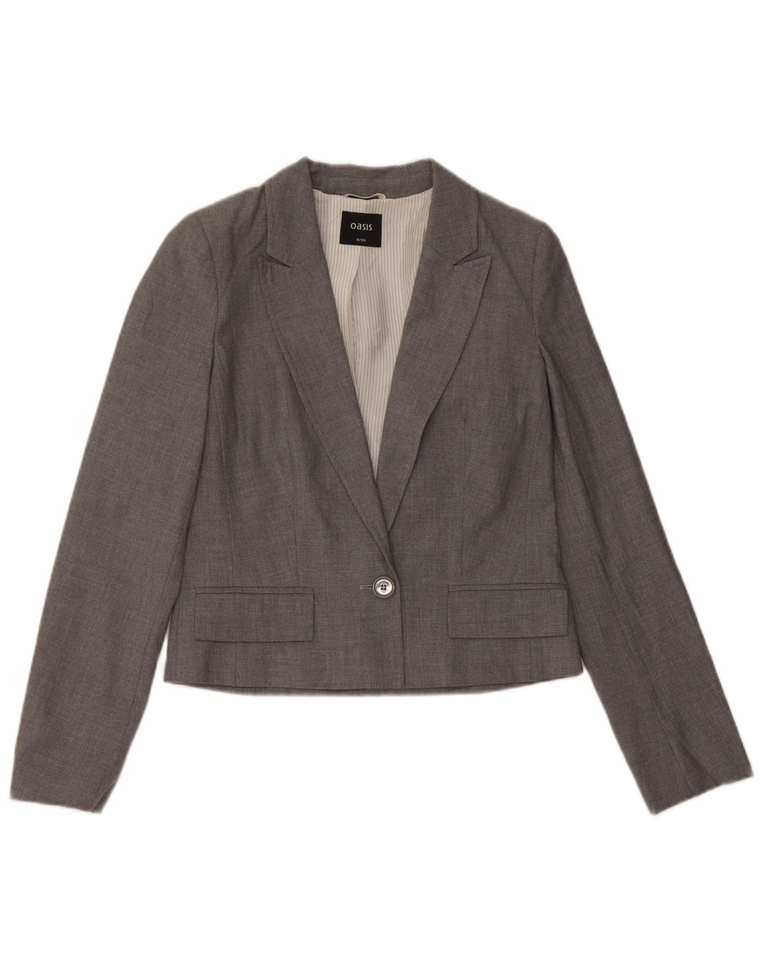OASIS Womens Crop 1 Button Blazer Jacket UK 8 Small Grey Polyester
