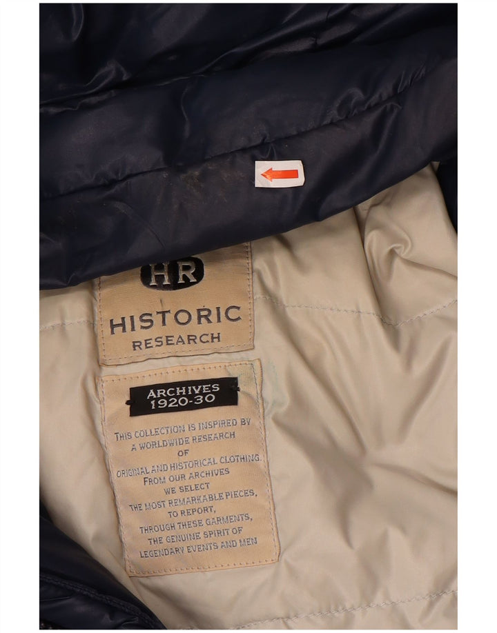 Historic Research Mens Hooded Padded Jacket UK 40 Large Navy Blue Polyamide