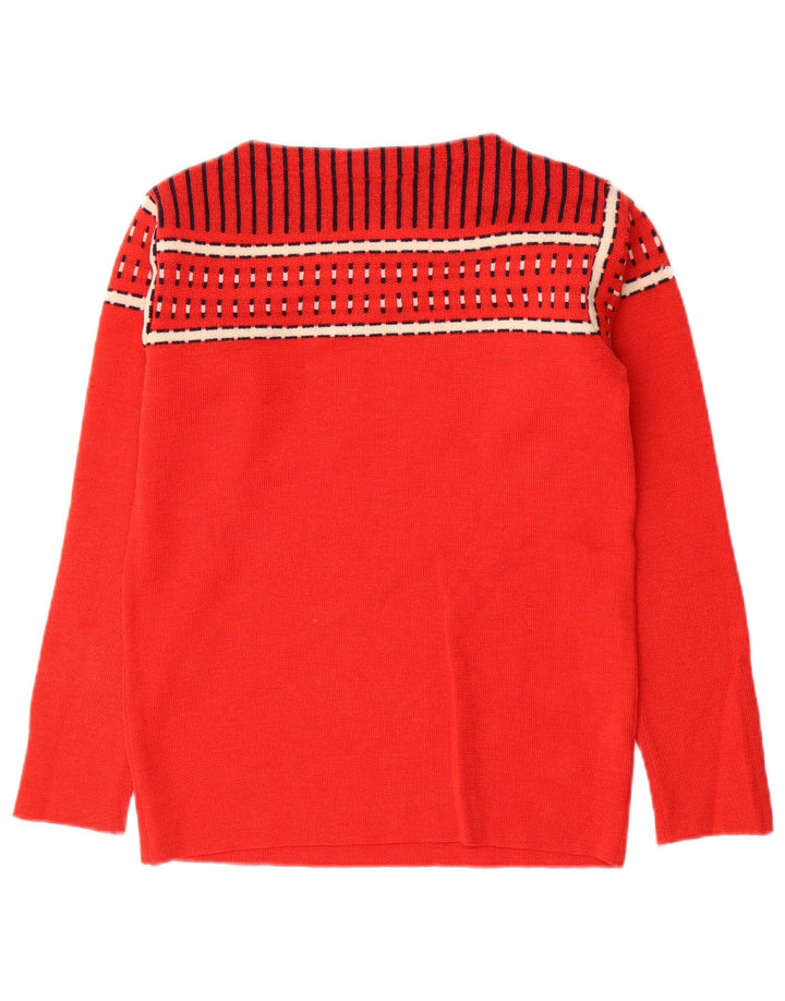 Vintage Womens Boat Neck Jumper Sweater UK 10 Small Red Geometric