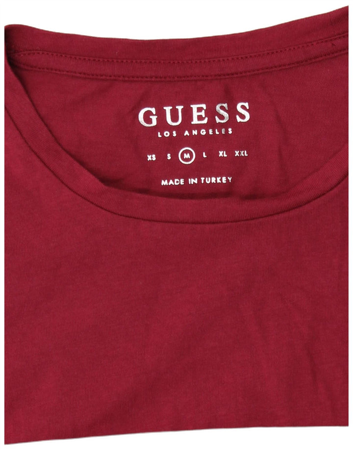 Guess Womens Graphic Top Long Sleeve UK 12 Medium Burgundy Colourblock