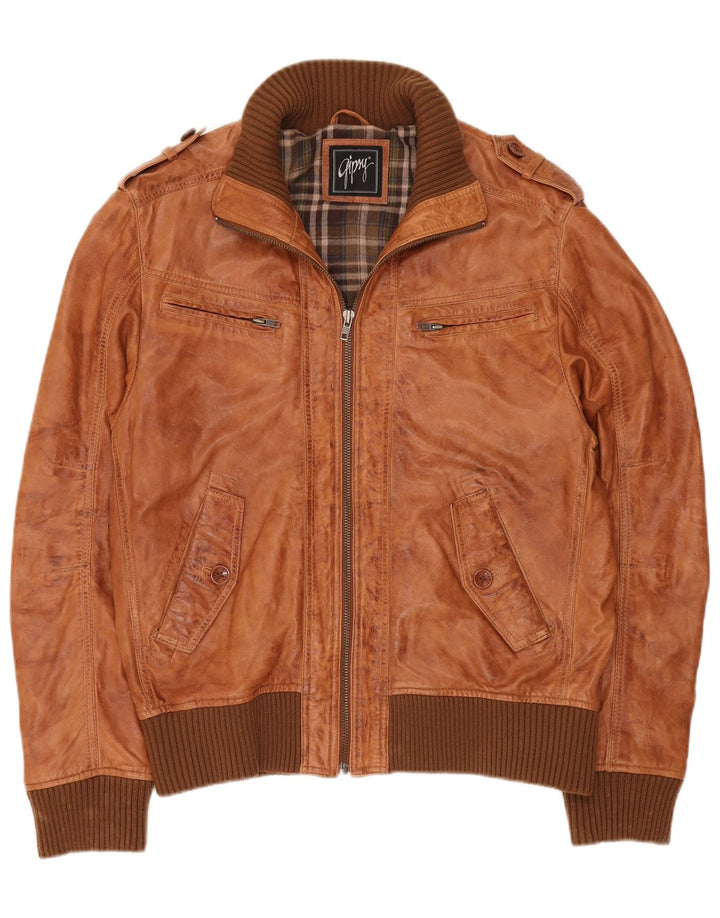 GYPSY Mens Military Bomber Leather Jacket UK 40 Large Brown Leather