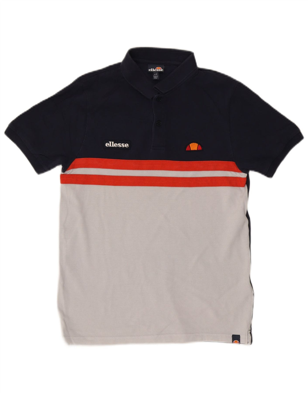 Ellesse Mens Polo Shirt Medium Navy Blue Colourblock Cotton