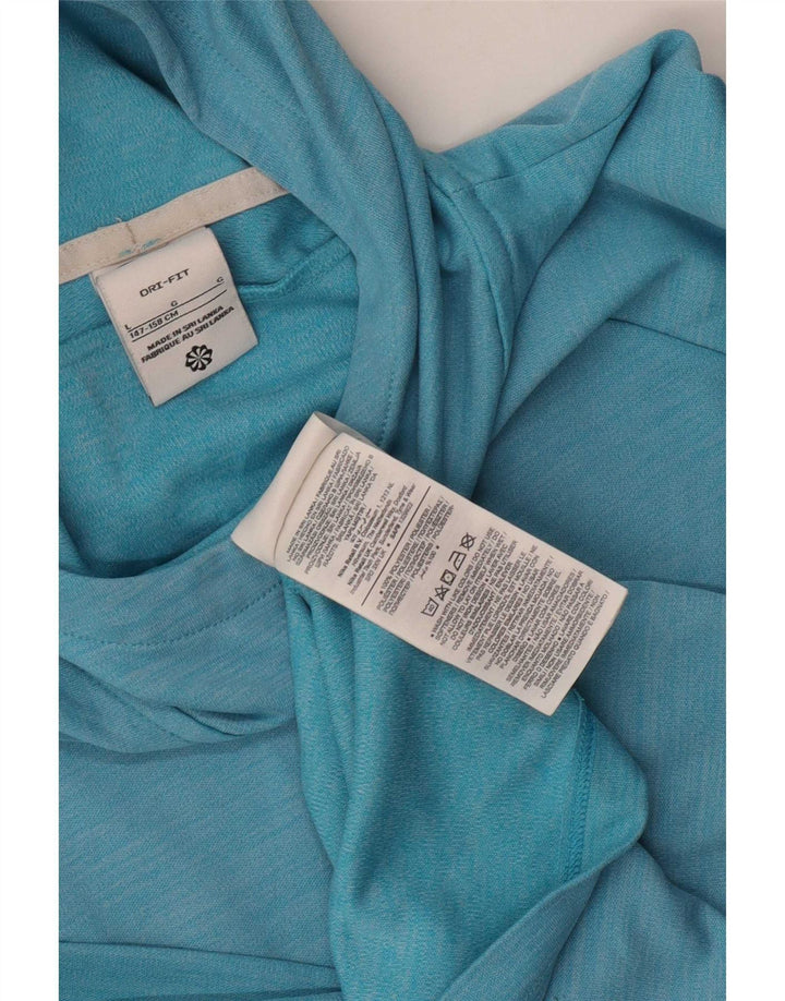 Nike Boys Dri Fit Hooded Top Long Sleeve 12-13 Years Large Blue Polyester