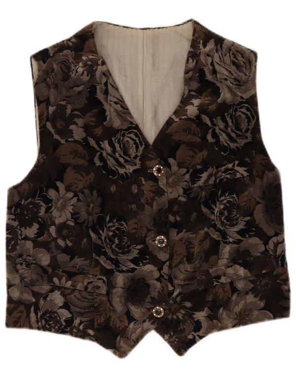 Vintage Womens Waistcoat UK 12 Medium Brown Floral
