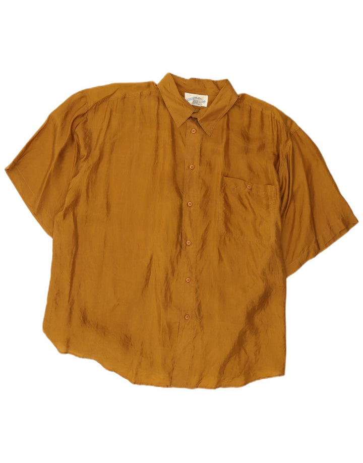 Lucky Star Mens Short Sleeve Shirt XL Brown Silk