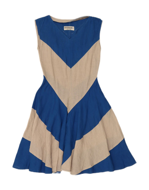 Penny Black Womens Sleeveless A-Line Dress UK 6 XS Blue Colourblock Linen