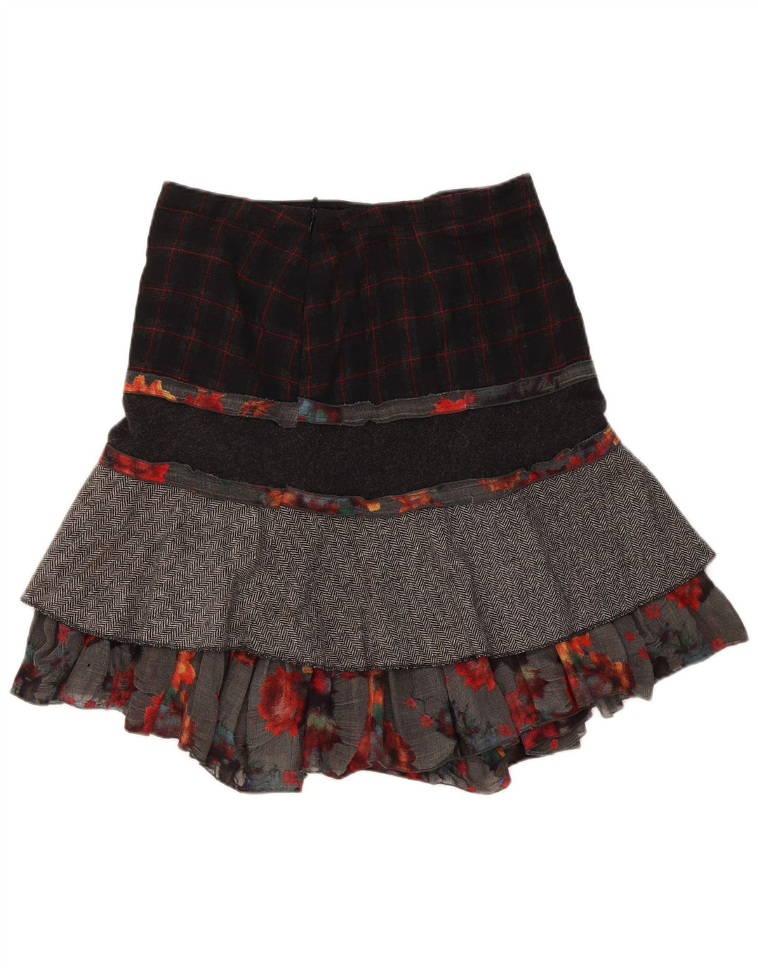 Bellissima Womens Tiered Skirt W32 Large Multicoloured Patchwork Wool