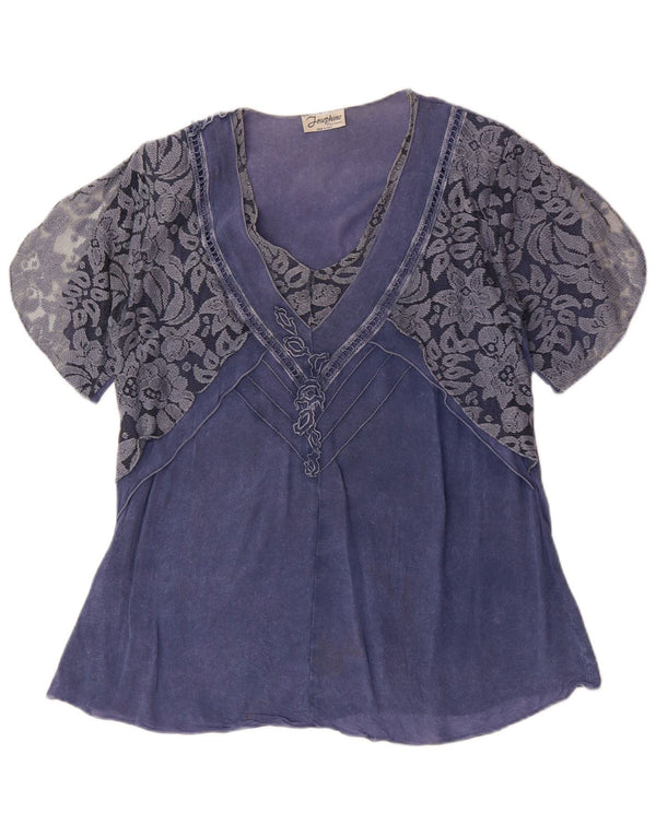 JOSEPHINE Womens Blouse Top UK 16 Large Blue Floral