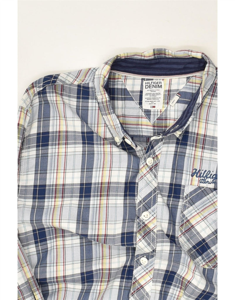 TOMMY HILFIGER Mens Shirt Large Navy Blue Check Cotton Vintage Tommy Hilfiger and Second-Hand Tommy Hilfiger from Messina Hembry 