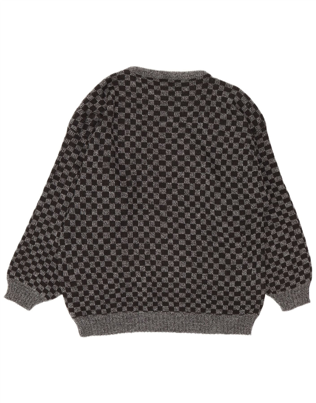 Vintage Mens V-Neck Jumper Sweater Large Grey Geometric Acrylic