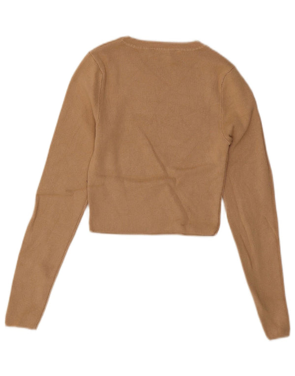Zara Womens Crop Boat Neck Jumper Sweater UK 8 Small Beige Viscose