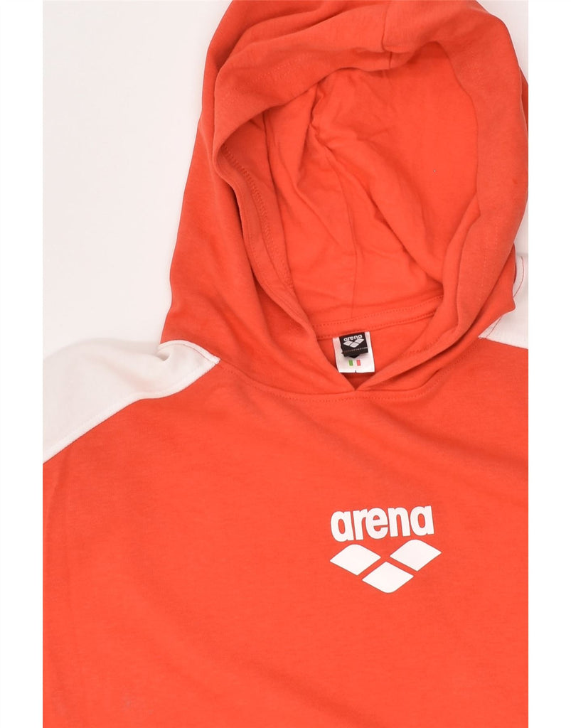 ARENA Womens Graphic Short Sleeve Hoodie Jumper UK 16 Large Orange | Vintage Arena | Thrift | Second-Hand Arena | Used Clothing | Messina Hembry 