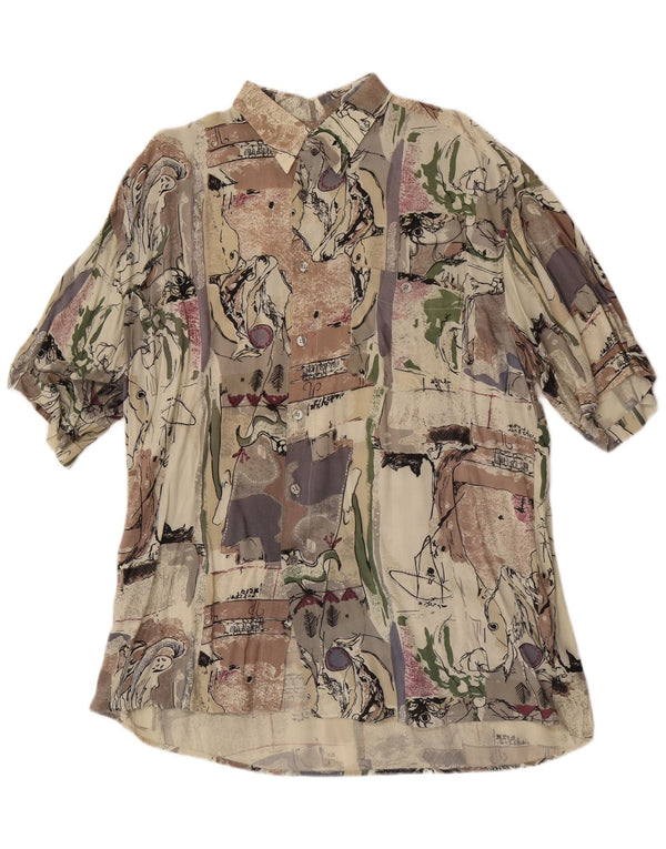 Vintage Mens Abstract Pattern Short Sleeve Shirt Size 43/44 XL Beige