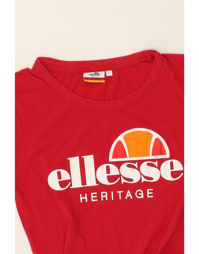 ELLESSE Womens Graphic T-Shirt Top UK 14 Large Red Cotton | Vintage Ellesse | Thrift | Second-Hand Ellesse | Used Clothing | Messina Hembry 