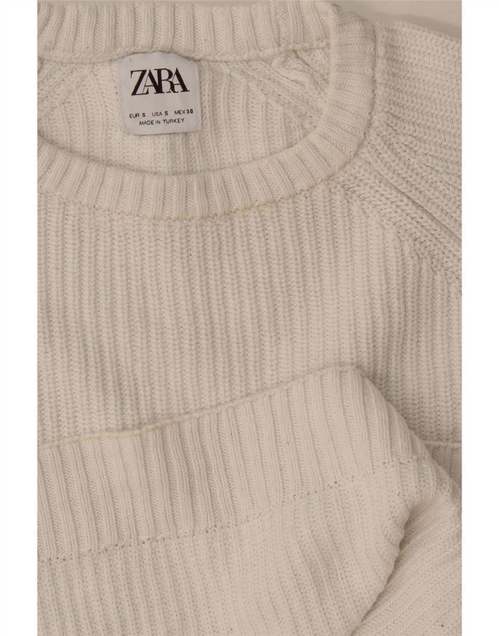 Zara Mens Crew Neck Jumper Sweater Small White