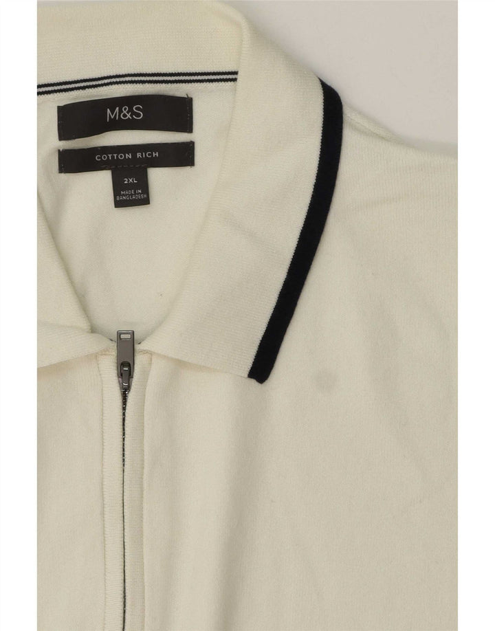 Marks & Spencer Mens Polo Neck Jumper Sweater 2XL White Striped