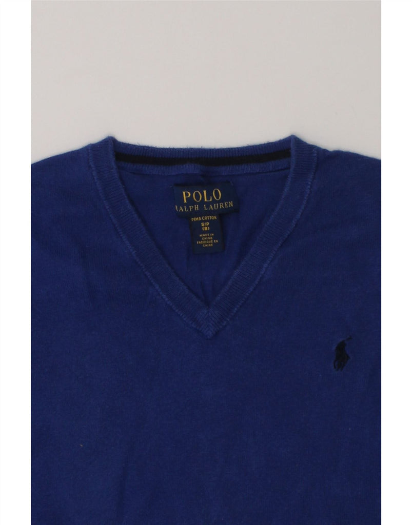 POLO RALPH LAUREN Boys V-Neck Jumper Sweater 7-8 Years Small  Blue Cotton | Vintage Polo Ralph Lauren | Thrift | Second-Hand Polo Ralph Lauren | Used Clothing | Messina Hembry 