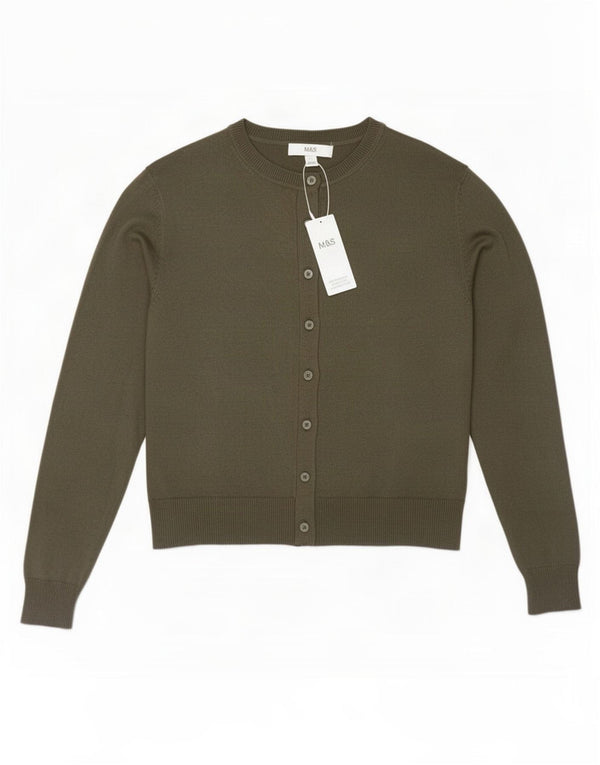 Marks & Spencer Womens Crop Cardigan Sweater UK 12 Medium Khaki Viscose