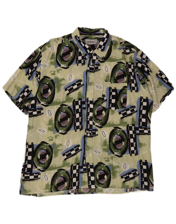 Vintage Mens Short Sleeve Shirt 2XL Multicoloured Geometric Viscose