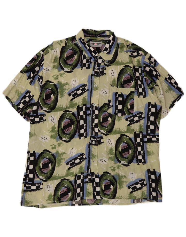 Vintage Mens Short Sleeve Shirt 2XL Multicoloured Geometric Viscose