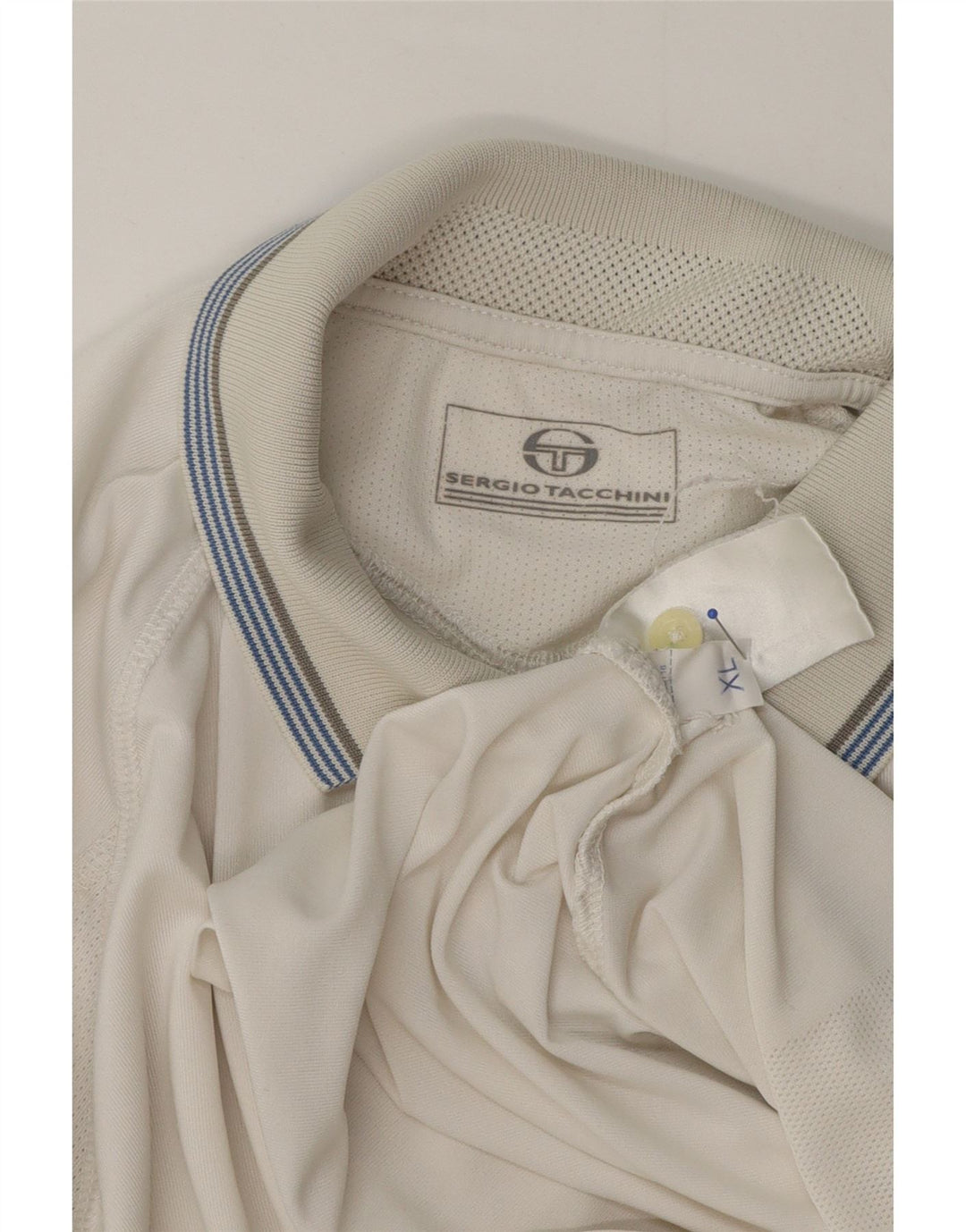 Sergio Tacchini Mens Polo Shirt XL White Polyester
