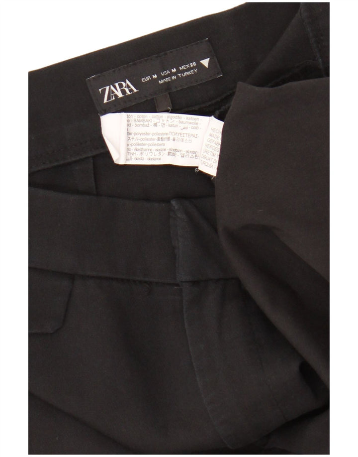 Zara Womens Bootcut Cropped Trousers Medium W28 L25 Black Cotton