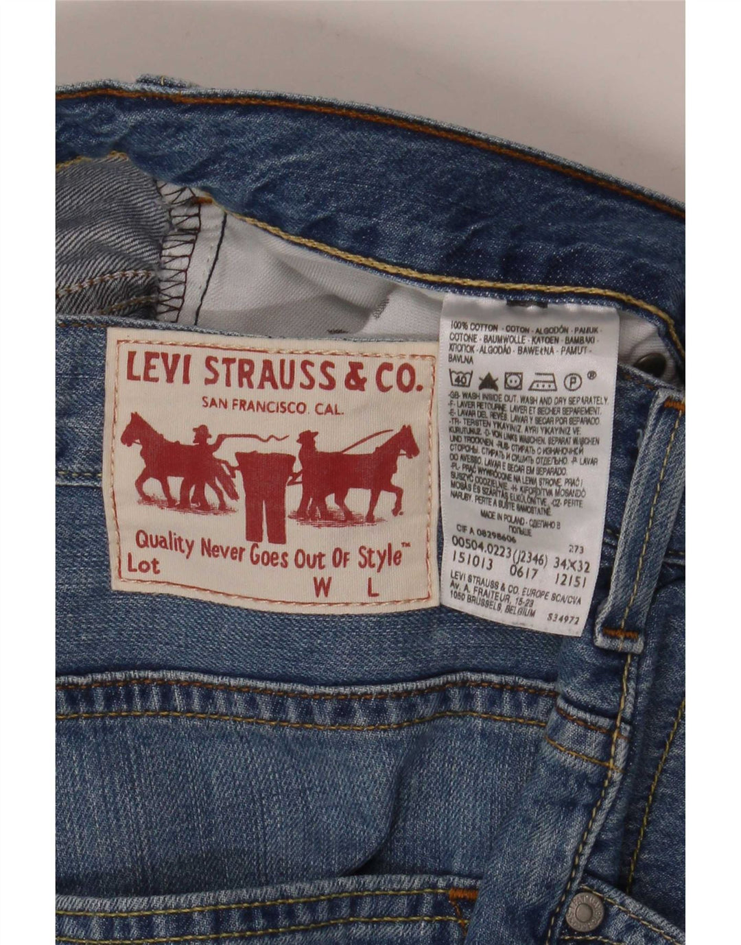 Levi's Mens Straight Jeans W34 L32 Blue Cotton