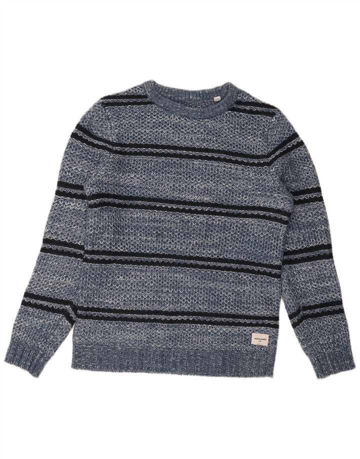 Jack & Jones Mens Crew Neck Jumper Sweater Large Blue Striped Acrylic