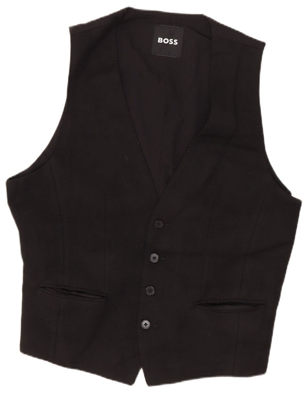 HUGO BOSS Mens Waistcoat IT 46 Small Black Virgin Wool