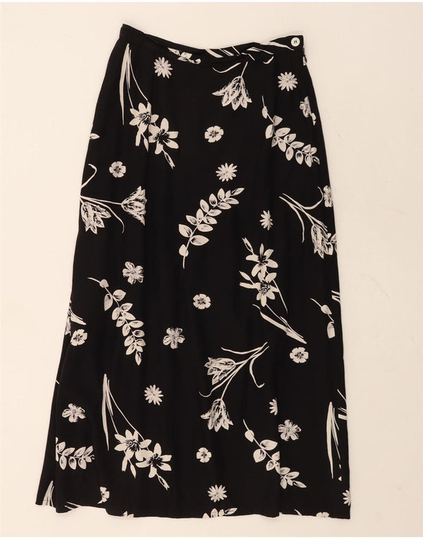 Laura Ashley Womens Midi Skirt UK 12 Medium W26 Black Floral Viscose