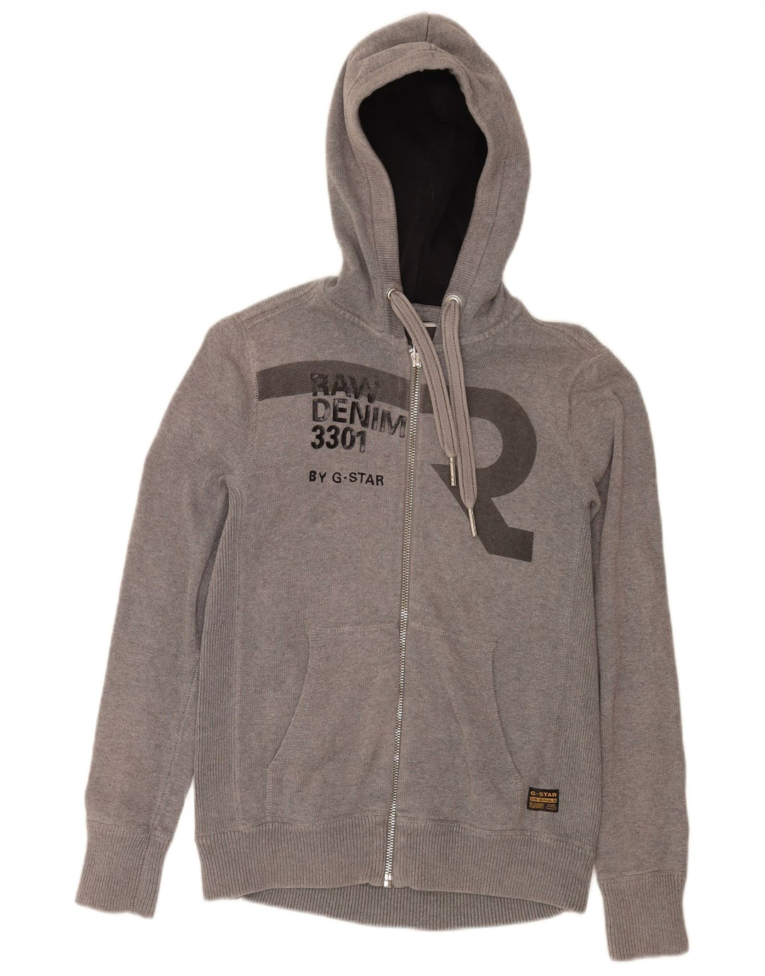 G-Star Mens Hooded Graphic Cardigan Sweater Medium Grey Cotton