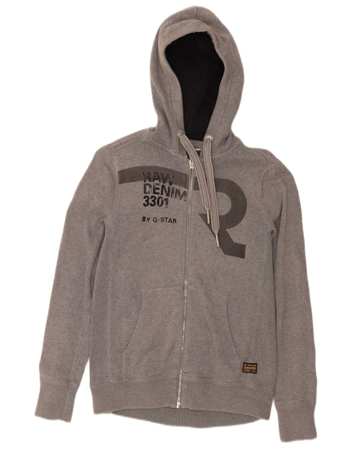 G-Star Mens Hooded Graphic Cardigan Sweater Medium Grey Cotton