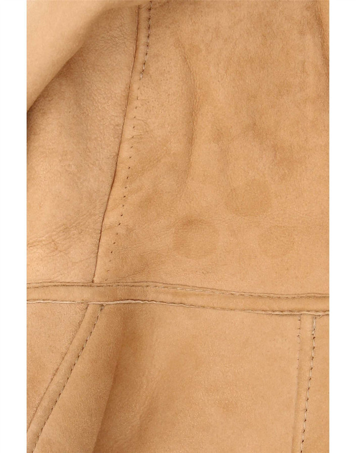 Vintage Womens Hooded Shearling Jacket UK 12 Medium Beige