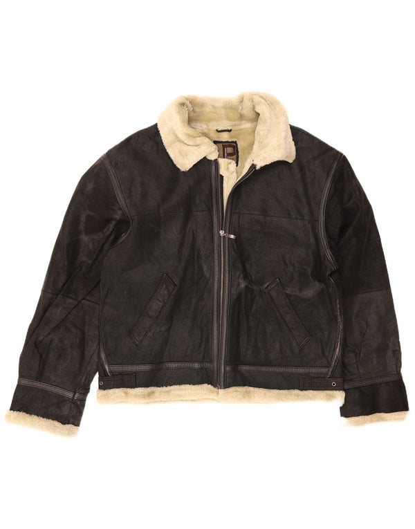 Conbipel Mens Shearling Jacket UK 42 XL Black Leather