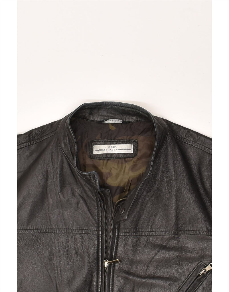 DANIELE ALESSANDRINI Mens Leather Jacket IT 52 XL Black Leather | Vintage Daniele Alessandrini | Thrift | Second-Hand Daniele Alessandrini | Used Clothing | Messina Hembry 