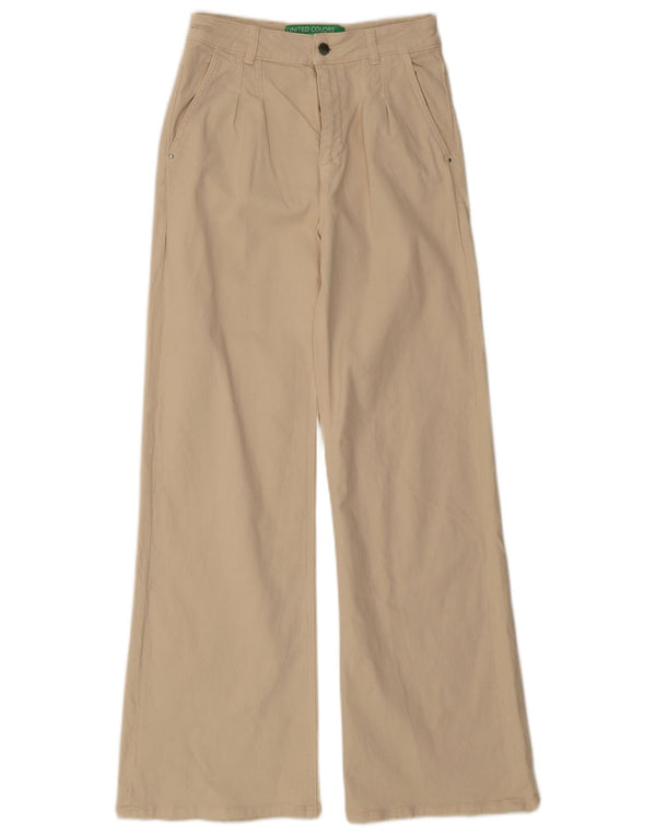 Benetton Womens High Rise Wide Leg Jeans UK 8 Small W26 L31 Beige Cotton