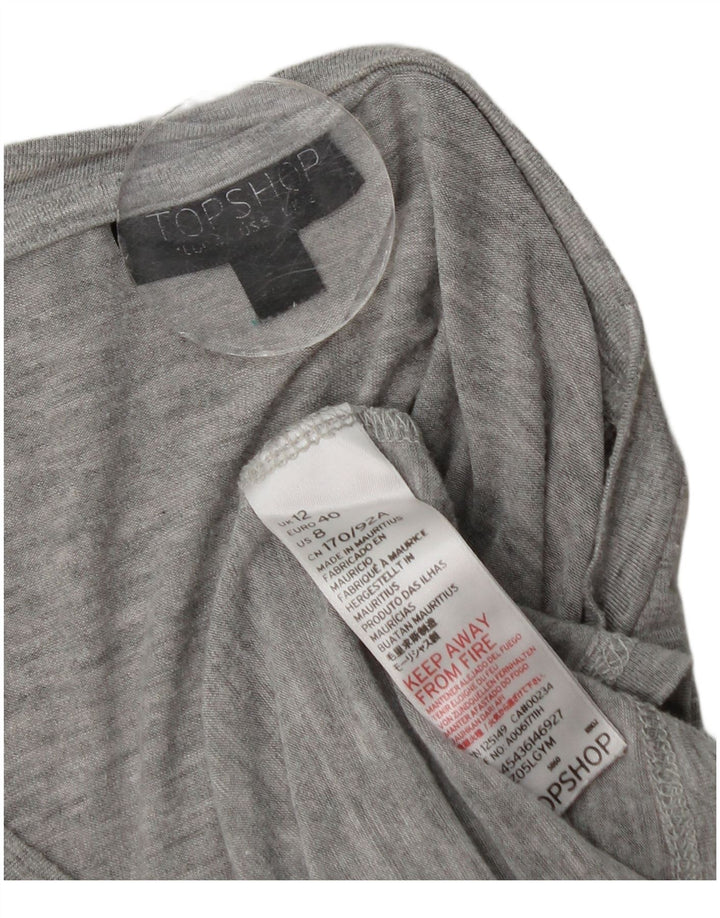 Topshop Womens Ruffle Front Top Long Sleeve UK 12 Medium Grey Flecked