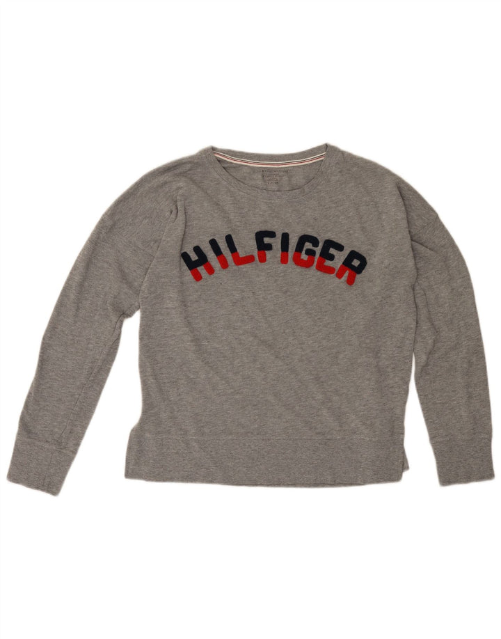 Tommy Hilfiger Womens Graphic Sweatshirt Jumper UK 10 Small Grey Flecked