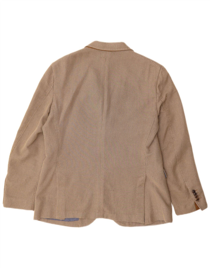 Massimo Dutti Mens Knit 2 Button Blazer Jacket EU 52 Large Beige Cotton