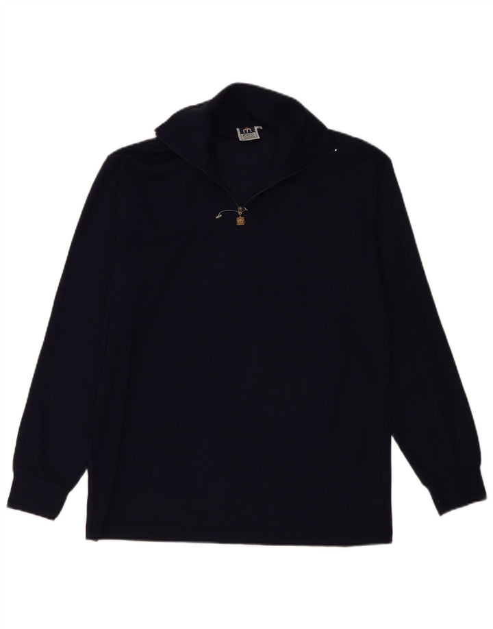 Vintage Mens Zip Neck Jumper Sweater IT 50 Medium Navy Blue Wool