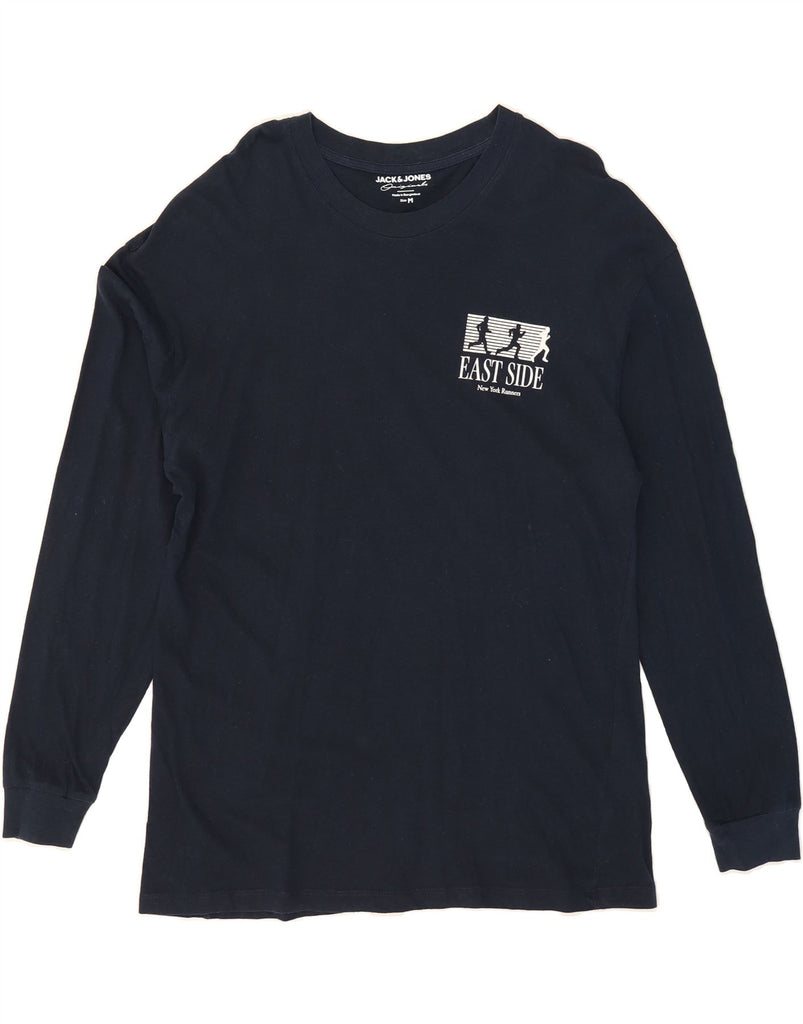 JACK & JONES Mens Graphic T-Shirt Long Sleeve Medium Navy Blue Cotton Vintage Jack & Jones and Second-Hand Jack & Jones from Messina Hembry 