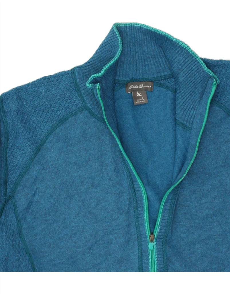 EDDIE BAUER Womens Zip Neck Jumper Sweater UK 14 Large Blue Polyester | Vintage Eddie Bauer | Thrift | Second-Hand Eddie Bauer | Used Clothing | Messina Hembry 