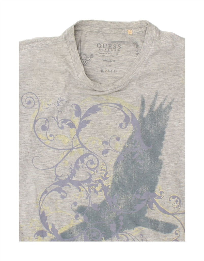 GUESS Mens Slim Graphic T-Shirt Top Large Grey Floral Cotton | Vintage Guess | Thrift | Second-Hand Guess | Used Clothing | Messina Hembry 
