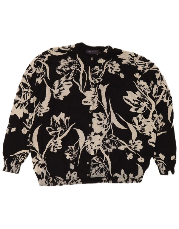 MARKS & SPENCER Womens Crop Cardigan Sweater UK 20 2XL Black Floral