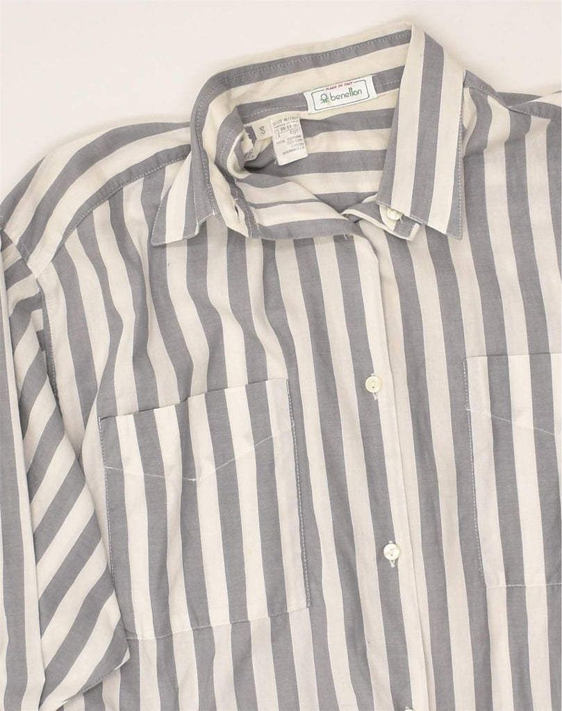 BENETTON Womens Shirt UK 10 Small Grey Striped Cotton | Vintage Benetton | Thrift | Second-Hand Benetton | Used Clothing | Messina Hembry 