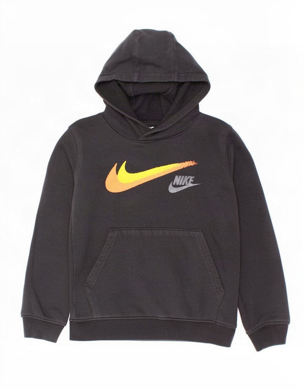 Nike Boys Graphic Hoodie Jumper 5-6 Years Medium Black Cotton