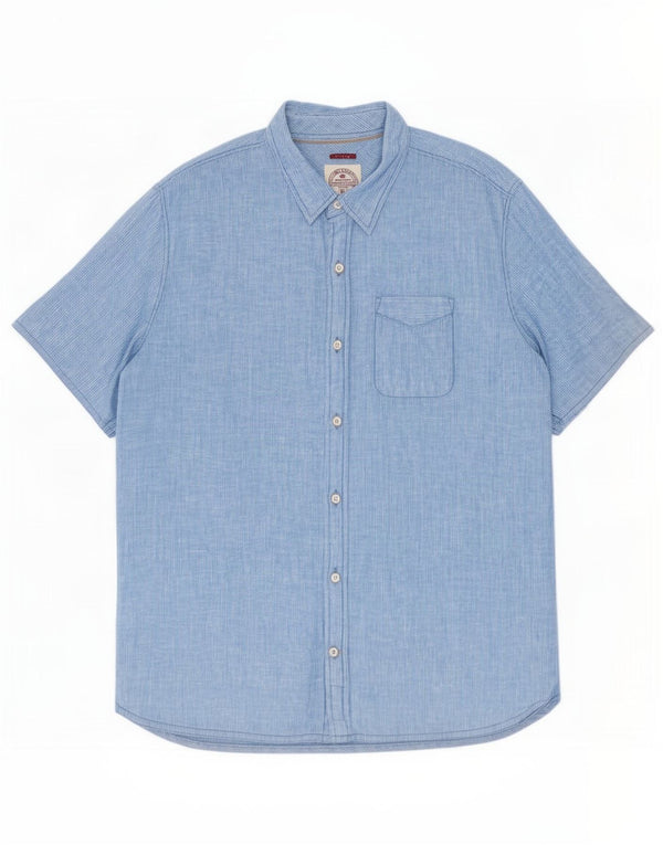 Fat Face Mens Short Sleeve Shirt Large Blue Pinstripe Linen