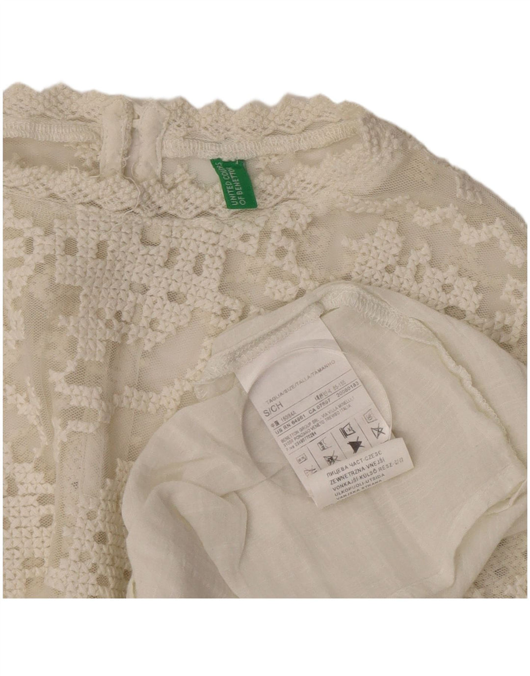 Benetton Womens Long Sleeve Oversized Blouse Top UK 10 Small White Cotton