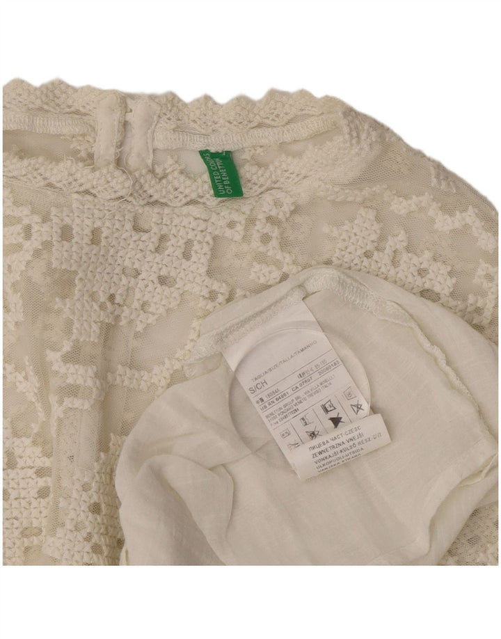Benetton Womens Long Sleeve Oversized Blouse Top UK 10 Small White Cotton